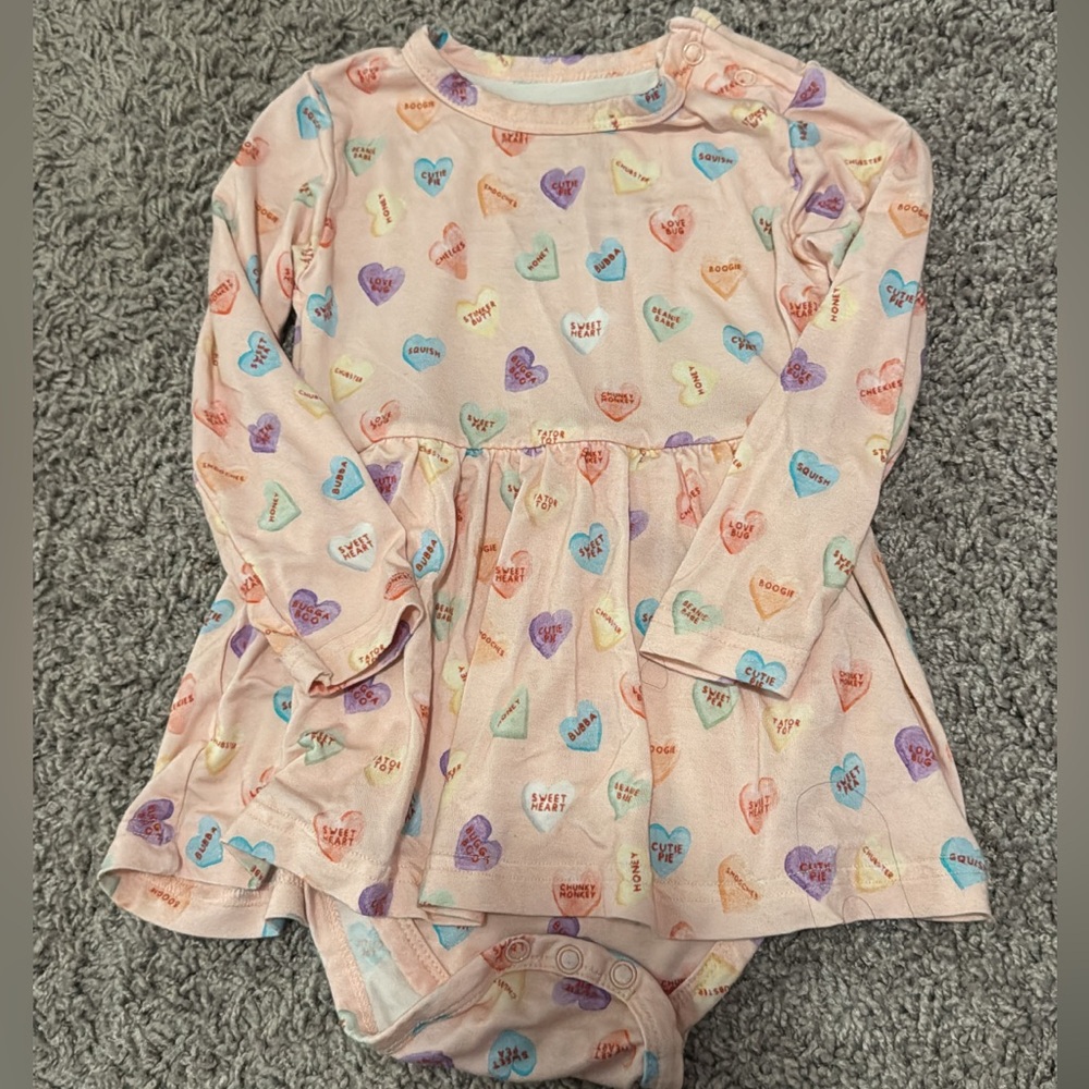 Heart Print Baby Dress with Long Sleeves Bamboo